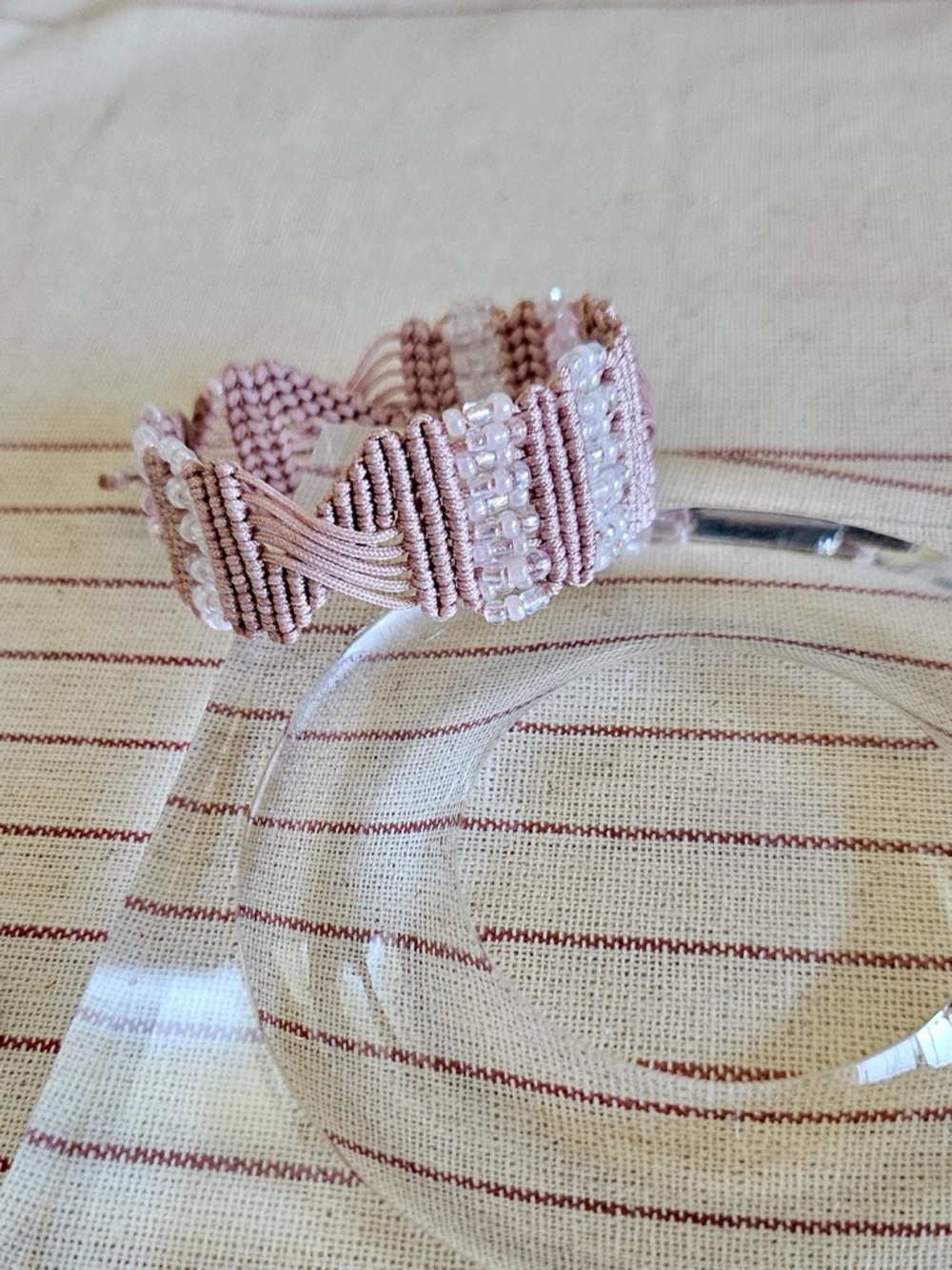Handcrafted Pink Beaded Macrame Bracelet
